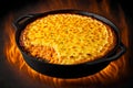 hearty dinner meal shepherds pie with cheese and minced meat in cast iron form