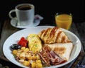 Hearty English lunch served with coffee and orange juice. Royalty Free Stock Photo