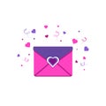 Valentines day. Mail icon with confetti, love message envelope in trendy veri pery color. Royalty Free Stock Photo