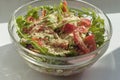 hearty, nutrient-dense salad consisting of tender arugula leaves, plump tomatoes, and vibrant red bell peppers Royalty Free Stock Photo