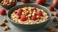 Hearty Oatmeal Bowl with Berries and Nuts Royalty Free Stock Photo