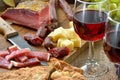 Hearty South Tyrolean snack with lokal wine Royalty Free Stock Photo