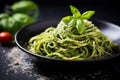 Hearty Spaghetti spinach pesto. Generate Ai