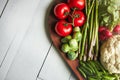 Hearty, tasty, wholesome. a variety of fresh produce on a wooden chopping board.