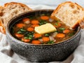 Hearty vegetable soup with bread Royalty Free Stock Photo
