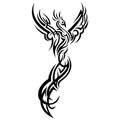 Heat bird silhouette in black, drawn by ornate lines in the Celtic style. Phoenix mythical bird tattoo, logo, emblem