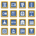 Heat cool air flow tools icons set blue square vector