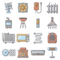 Heat cool air flow tools icons set, cartoon style