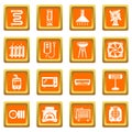 Heat cool air flow tools icons set orange square vector