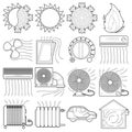 Heat cool air flow tools icons set, outline style