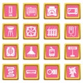 Heat cool air flow tools icons set pink square vector