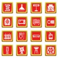 Heat cool air flow tools icons set red square vector