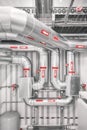 Heat and cooling pipe system in a district heating plant Royalty Free Stock Photo