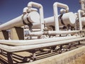 Heat exchangers in a . The equipment for oil refining Royalty Free Stock Photo