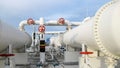 Heat exchangers in a refinery. The equipment for oil Royalty Free Stock Photo