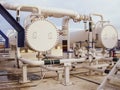 Heat exchangers in a refinery. The for oil refining Royalty Free Stock Photo