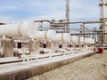 Heat exchangers in a refinery. The for oil refining Royalty Free Stock Photo