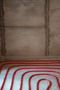 Heat floor instalation. Repair, engineering. Underfloor heating technology. Construction work. Renovation Royalty Free Stock Photo