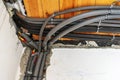 Heat insulating pipes. Laying communications for the home heating system. Close-up