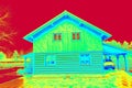 Heat Leak Infrared Detection of beams in wooden wall Royalty Free Stock Photo