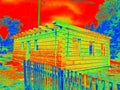 Heat Leak Infrared Detection  of beams in wooden wall Royalty Free Stock Photo