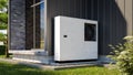 Heat pump installed at the wall of a single-family