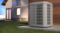 Air heat pump and house, 3D illustration Royalty Free Stock Photo