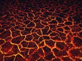 Heat red cracked ground texture burning after volcano eruption. Molten active lava texture background. Armageddon natural disaster