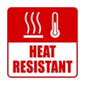 Heat resistant, label sign with symbols and text.