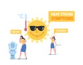 Heat Stroke Symptoms, High Temperature Concept. Female Characters Suffer of Sun with Nausea, Dizziness, Hot Weather