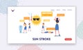 Heat Stroke Symptoms Landing Page Template. Female Characters Suffer of Sun with Nausea, Strong Heartbeat or Hot Skin