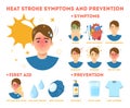 Heat stroke symptoms and prevention infographic. Risk Royalty Free Stock Photo