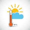 Heat thermometer icon 20 degrees sping weather with sunshine Royalty Free Stock Photo