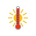 Heat thermometer icon and sun symbol