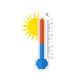 Heat thermometer and sun icon, on a white background