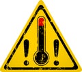 Heat warning sign with thermometer, grungy style vector