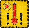 Heat warning sign with thermometer, grungy sytyle vector