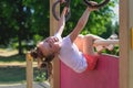 Heat wave concept with girl sweating under the hot sun at playground Royalty Free Stock Photo