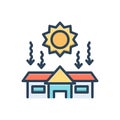 Color illustration icon for Heated, sun and house