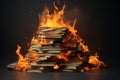 Heated Stack book fire magic. Generate AI Royalty Free Stock Photo