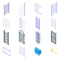 Heated towel rail icons set, isometric style Royalty Free Stock Photo