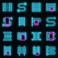 Heated towel rail icons set vector neon Royalty Free Stock Photo