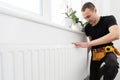 Heater Installation And Repair In House. Heat Pump Services Royalty Free Stock Photo