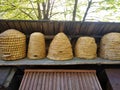 Heath beekeeping, five straw hives, beehives