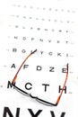 Heathcare-Sight test seen through eye glasses, white background isolated Royalty Free Stock Photo