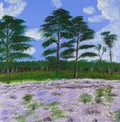 Heather meadow painted with acrylics