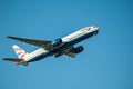 HEATHROW, LONDON, ENGLAND- 27 February 2022: British Airways Boeing 777 taking off from London Heathrow