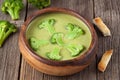 Heathy cream of broccoli green delicious soup with