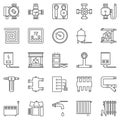 Heating and boiler room outline icons set. Vector heaters signs