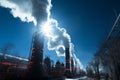 Heating boiler room powered by steam emissions from the winter factory